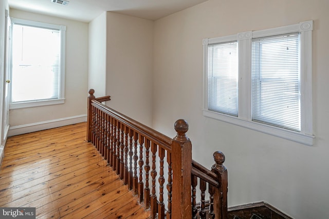 stairs with hardwood / wood-style floors