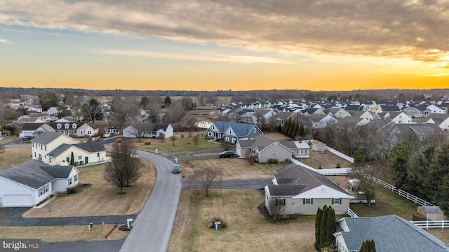 view of aerial view at dusk