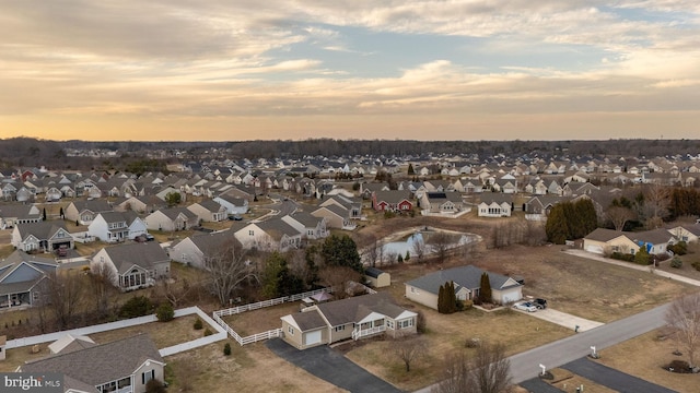 view of aerial view at dusk