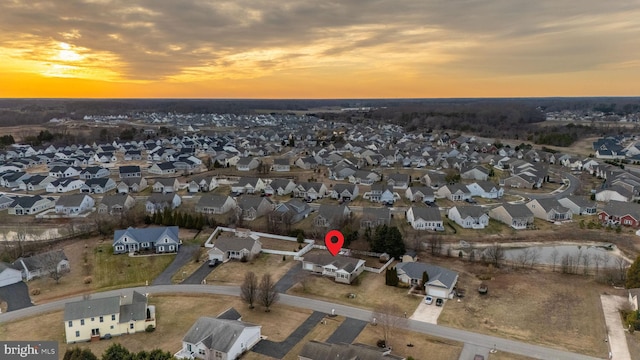 view of aerial view at dusk