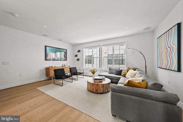 living room with light hardwood / wood-style flooring