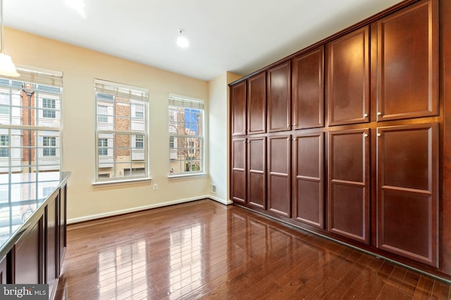 interior space with dark wood-type flooring