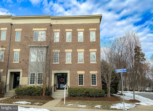 view of snow covered building