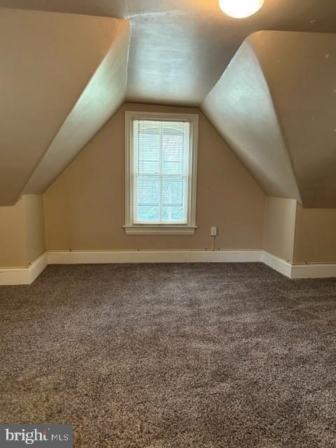 bonus room with baseboards, vaulted ceiling, and carpet flooring