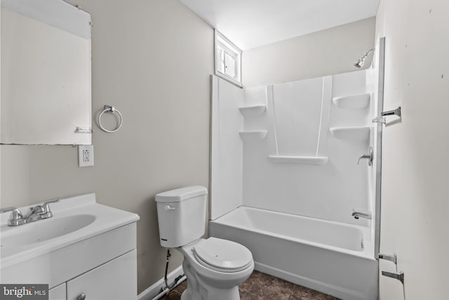 full bathroom featuring vanity,  shower combination, and toilet