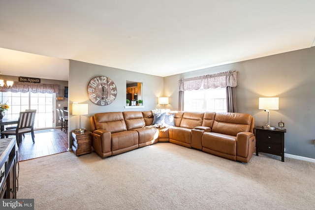 living room with light carpet