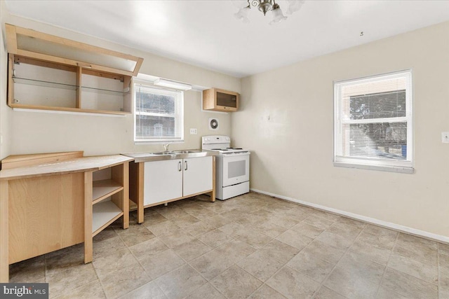 kitchen with sink and white range with electric stovetop