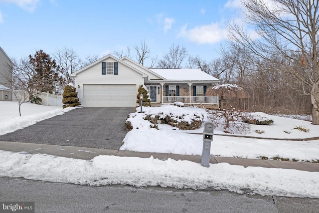 single story home with a garage and a porch