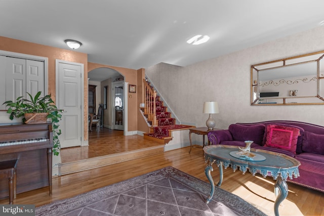 living room with hardwood / wood-style flooring