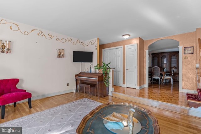 living room with hardwood / wood-style floors