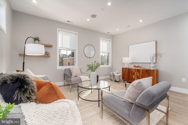 living room with light wood-type flooring