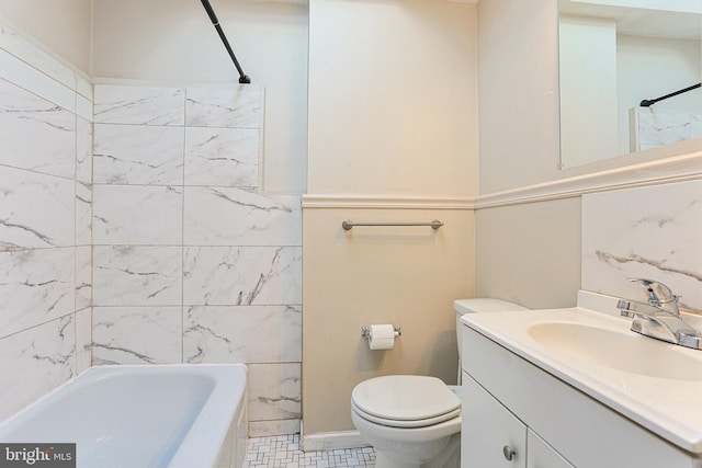 full bathroom featuring vanity, toilet, and shower / washtub combination