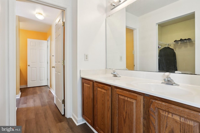 bathroom featuring wood-type flooring and vanity