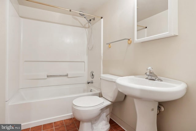 bathroom with shower / bathtub combination, toilet, and tile patterned flooring