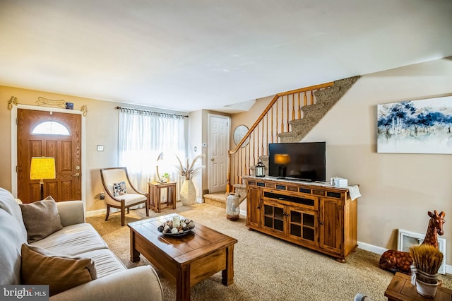 living room featuring carpet floors