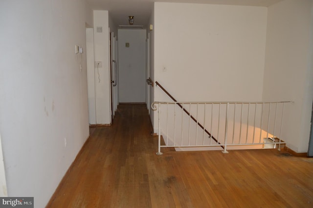 hallway with radiator and dark wood-type flooring