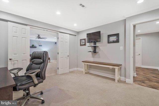 view of carpeted home office