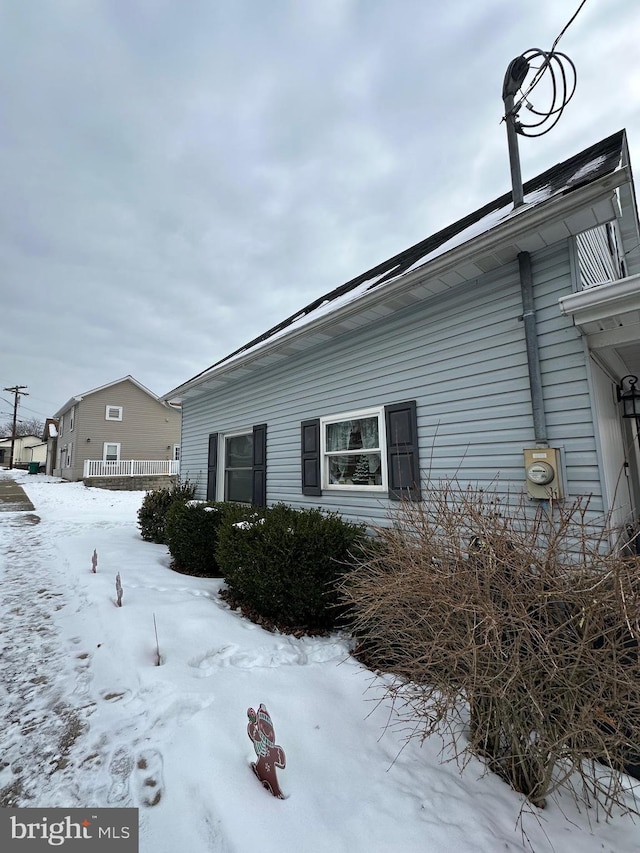 view of snow covered exterior