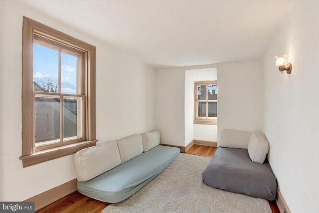 living area with light hardwood / wood-style flooring