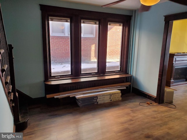 interior space featuring radiator and hardwood / wood-style floors