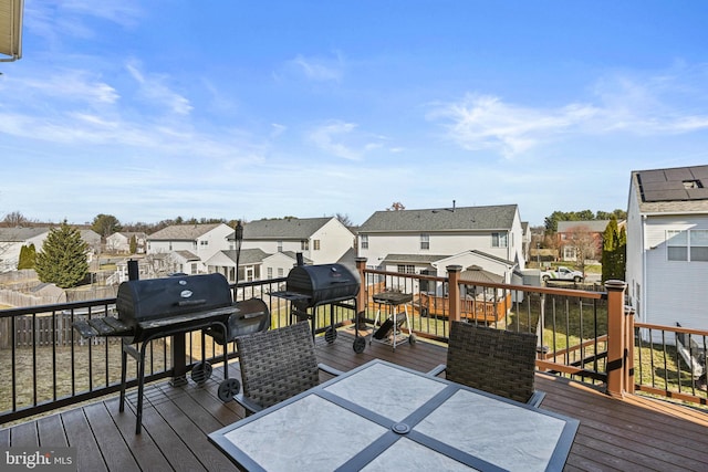 deck featuring grilling area and a residential view