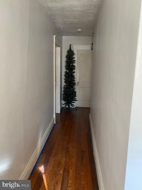 hallway with dark wood-type flooring