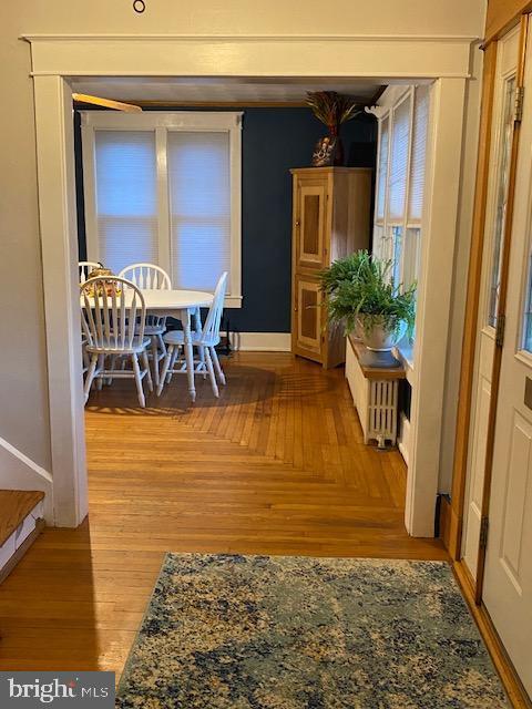 dining area with wood-type flooring