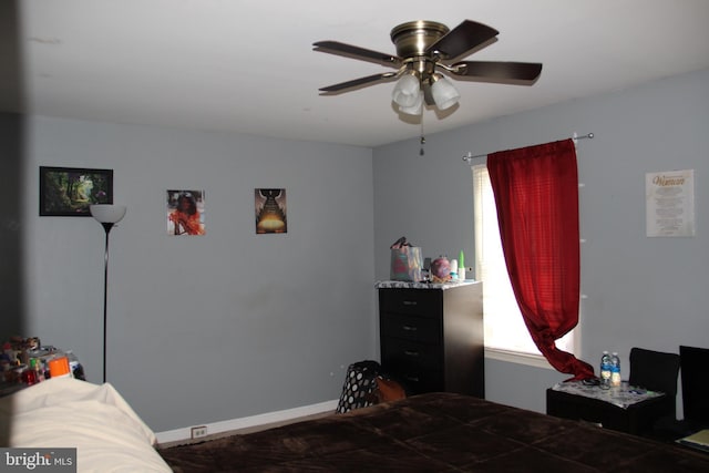 bedroom featuring ceiling fan