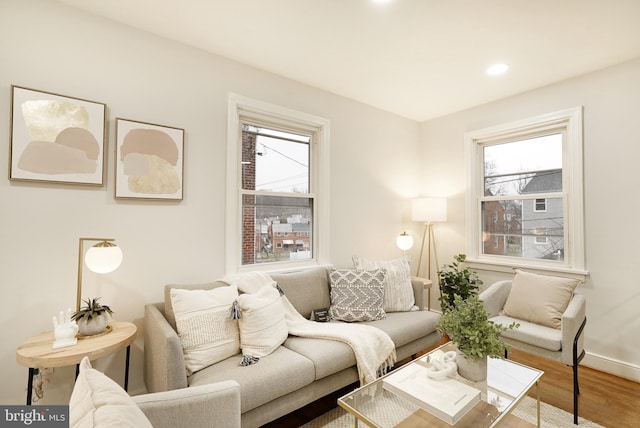 living room featuring hardwood / wood-style floors and plenty of natural light