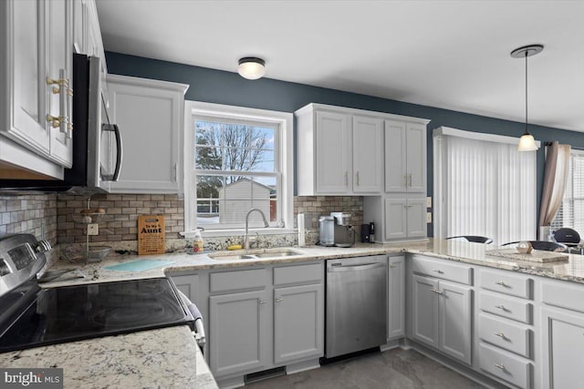 kitchen with white cabinetry, appliances with stainless steel finishes, sink, and decorative backsplash