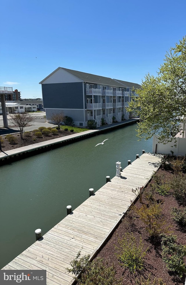 dock area with a water view