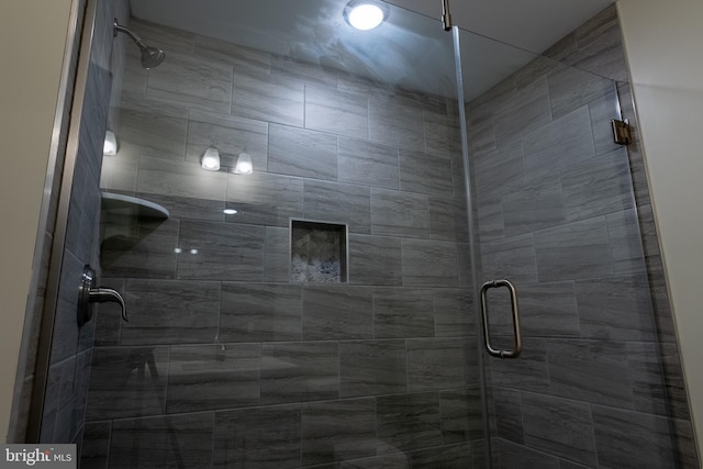 bathroom featuring a shower with shower door