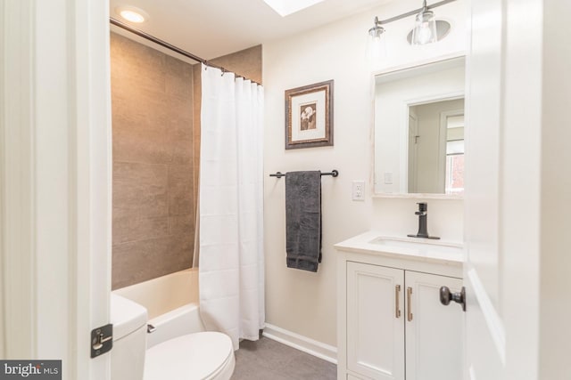 full bathroom with vanity, toilet, and shower / bath combo with shower curtain