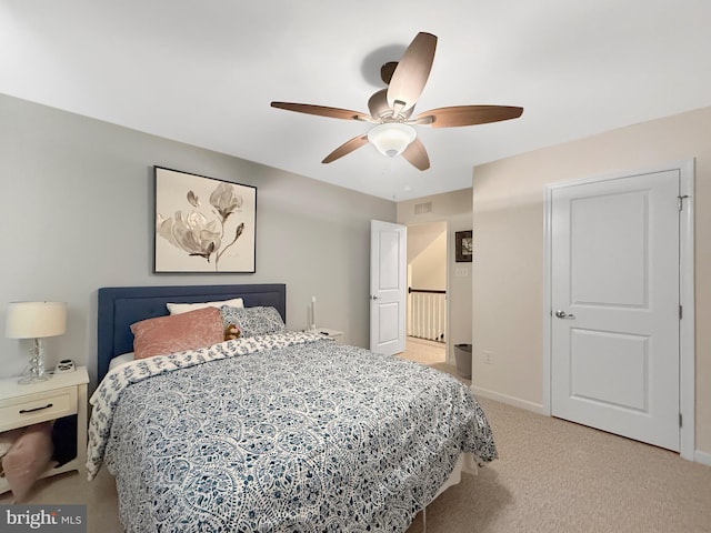 932 Still Pond Dr, Glen Burnie, MD 21060 - bedroom featuring a ceiling fan, baseboards, visible vents, and light carpet