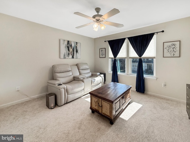 932 Still Pond Dr, Glen Burnie, MD 21060 - living room with a ceiling fan, baseboards, and light carpet