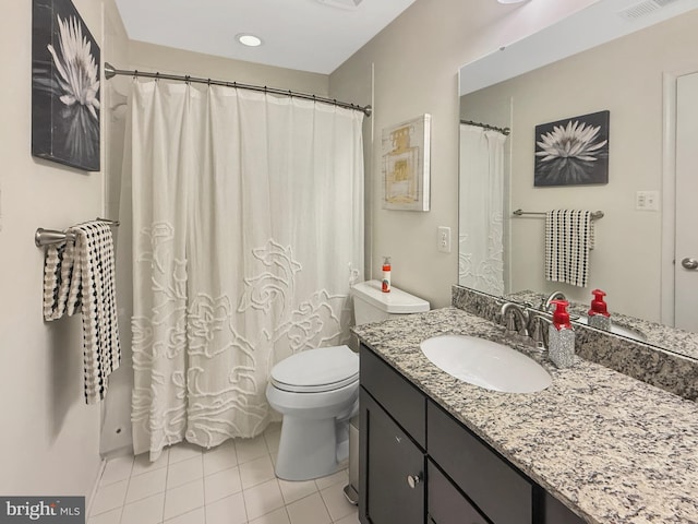 932 Still Pond Dr, Glen Burnie, MD 21060 - bathroom featuring visible vents, toilet, a shower with curtain, tile patterned floors, and vanity