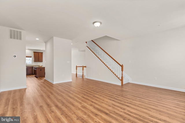 unfurnished living room with light hardwood / wood-style flooring