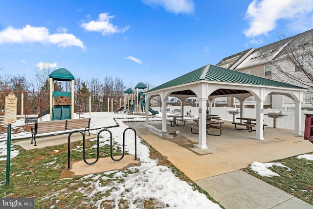 exterior space featuring a gazebo and a playground