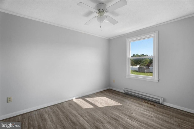 empty room featuring crown molding, ceiling fan, and a textured ceiling