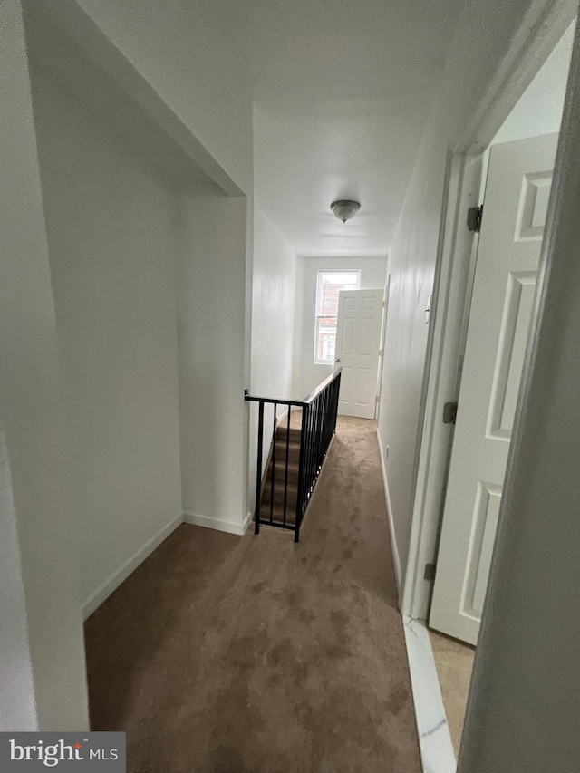 hallway with light colored carpet