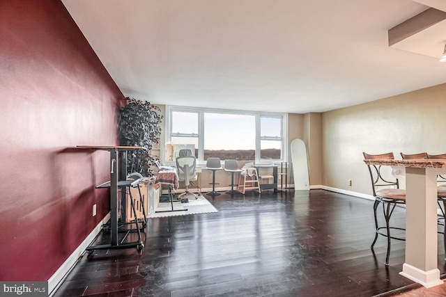 exercise room featuring dark wood-type flooring