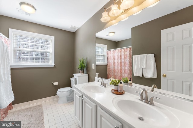 bathroom featuring vanity, tile patterned floors, and toilet