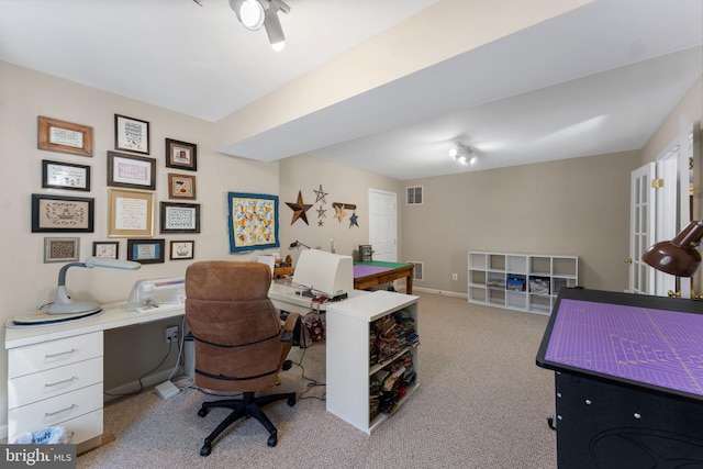 view of carpeted home office