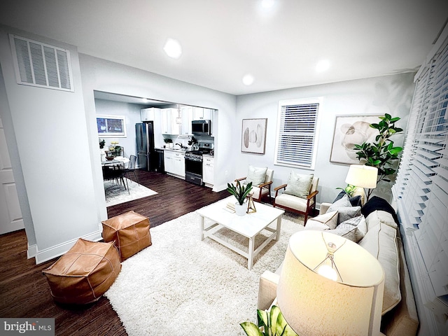 living room featuring dark hardwood / wood-style flooring