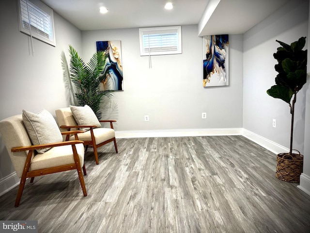 sitting room featuring a healthy amount of sunlight and hardwood / wood-style floors