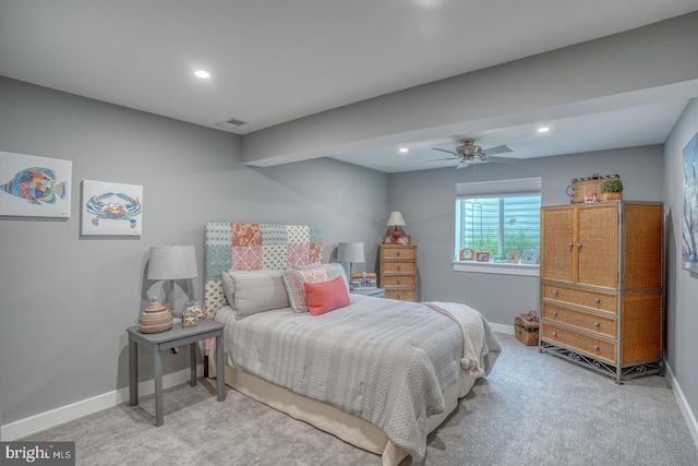 bedroom featuring ceiling fan and carpet flooring