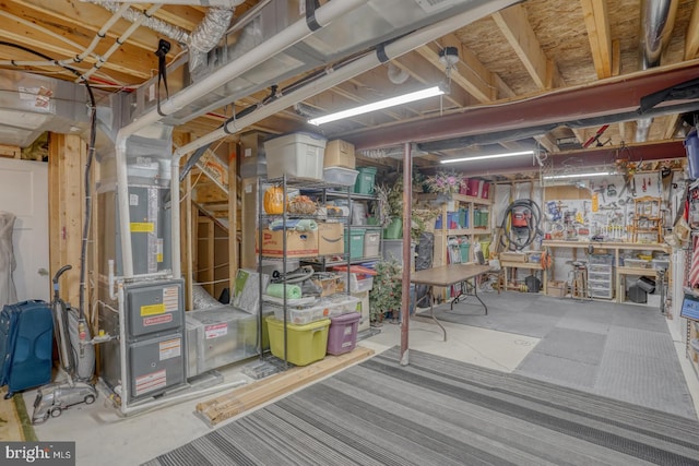 basement with a workshop area