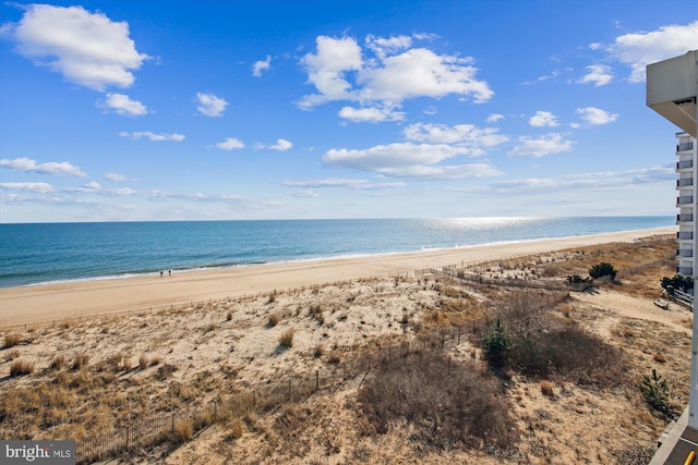 view of water feature featuring a beach view