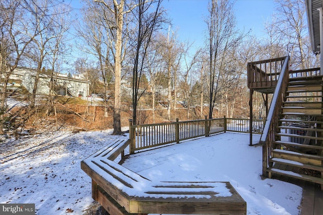 view of snow covered deck