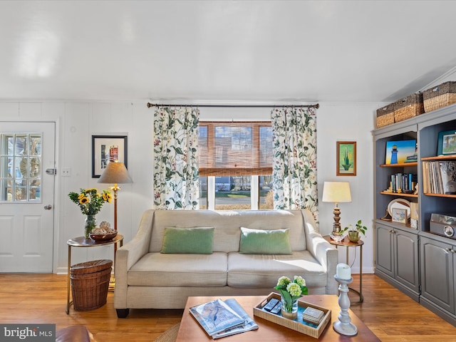 living room featuring light wood-type flooring